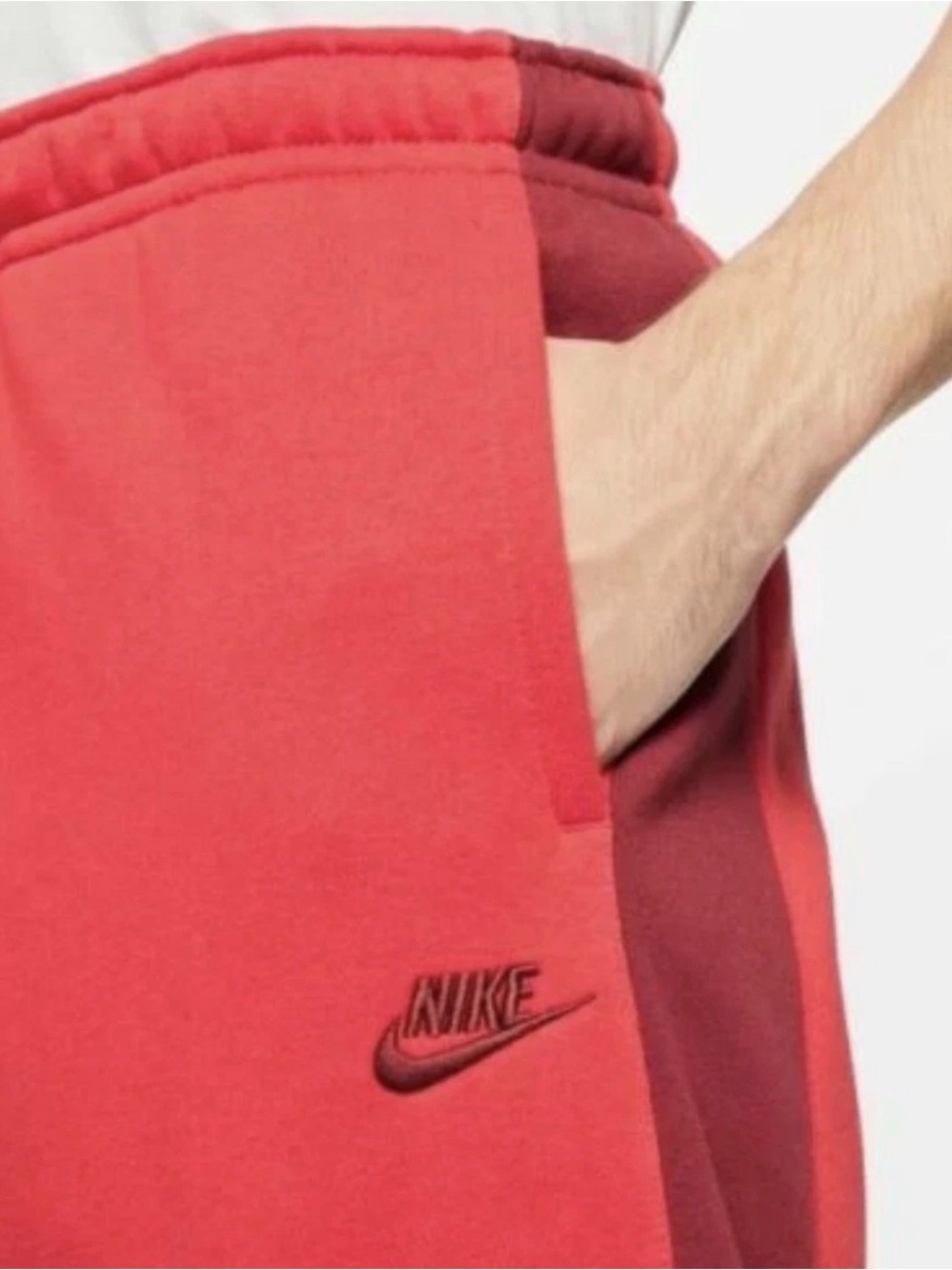 Nike NSW Sportswear Men's Red Colorblock Fleece Jogger Sweatpants